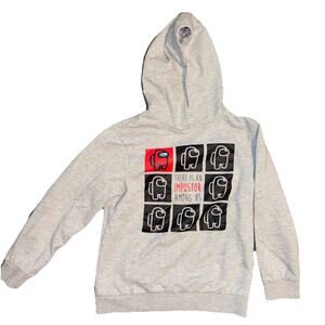Among Us Hoodie Kids Sz 11-12 Unisex Grey Sweatshirt Imposter Gaming